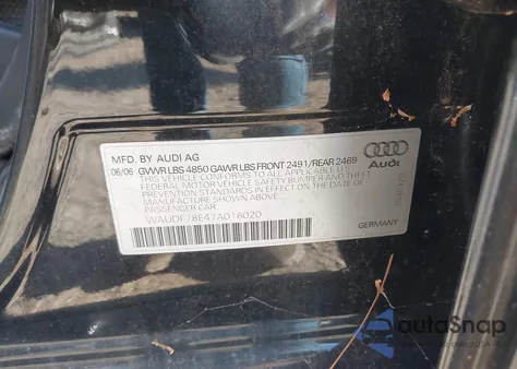 2007 Audi A4 2.0T из США, поврежденный, VIN WAUDF78E47A016020